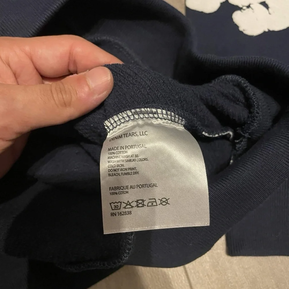Xl Navy denim tears hoodie and sweatpants set cuffed